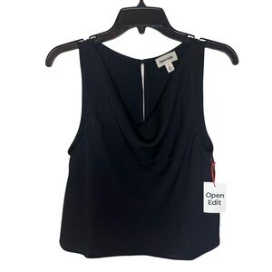 Open Edit Women's Size Small Black Cowl Neck Crepe Tank NWT Elegant Draped Top